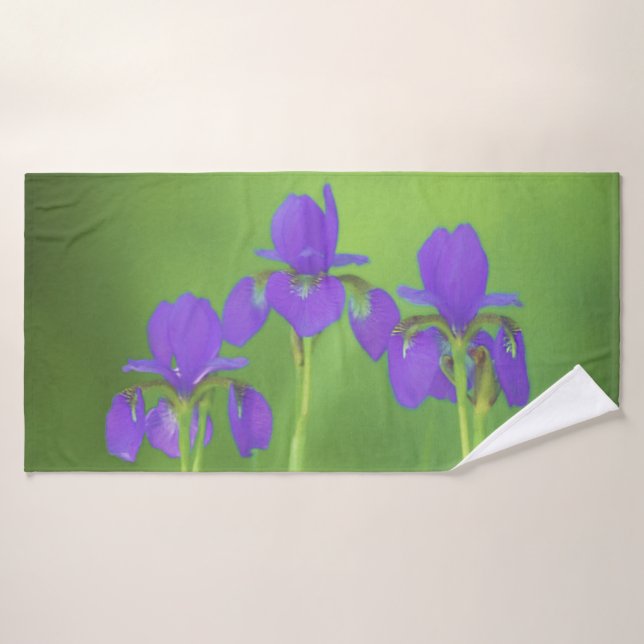 Purple Iris Painting - Original Flower Art Bath Towel Set (Bath Towel)