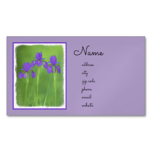Purple Iris Painting - Original Flower Art Business Card Magnet