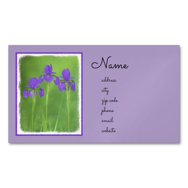 Purple Iris Painting - Original Flower Art Business Card Magnet (Front)