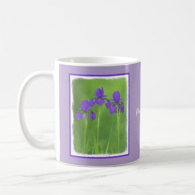 Purple Iris Painting - Original Flower Art Coffee Mug (Left)