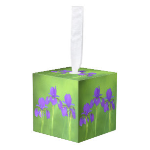 Purple Iris Painting - Original Flower Art Cube Ornament