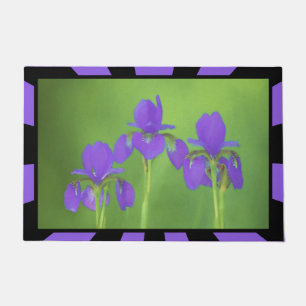 Purple Iris Painting - Original Flower Art Doormat