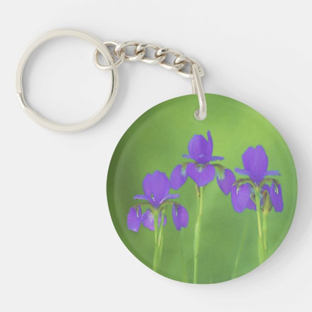 Purple Iris Painting - Original Flower Art Keychain (Front)