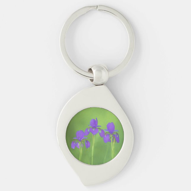 Purple Iris Painting - Original Flower Art Keychain (Front)
