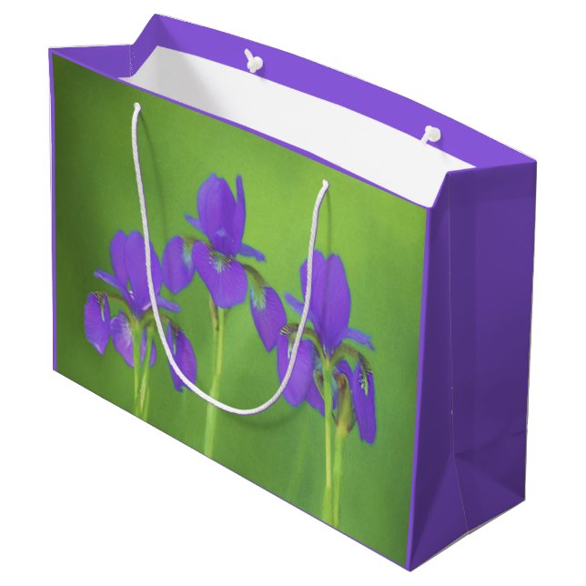 Purple Iris Painting - Original Flower Art Large Gift Bag (Back Angled)