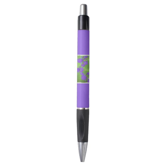 Purple Iris Painting - Original Flower Art Pen (Front Vertical)