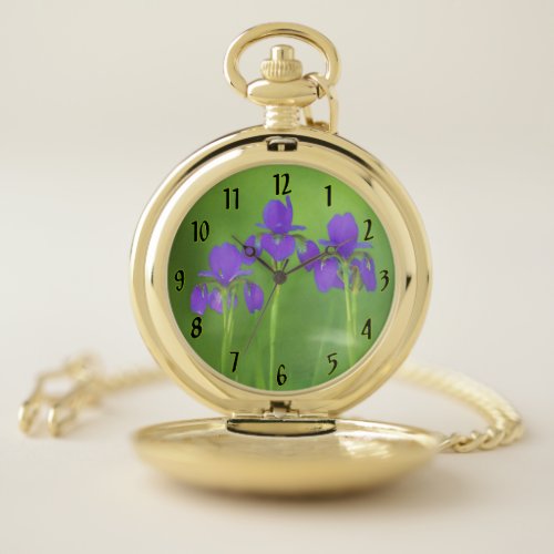 Purple Iris Painting _ Original Flower Art Pocket Watch