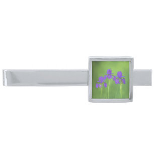 Purple Iris Painting - Original Flower Art Silver Finish Tie Bar