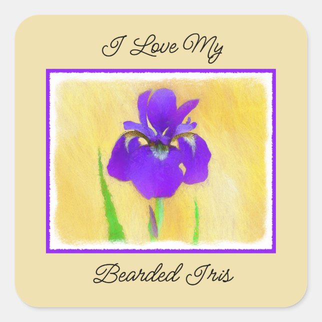 Purple Iris Painting - Original Flower Art Square Sticker (Front)