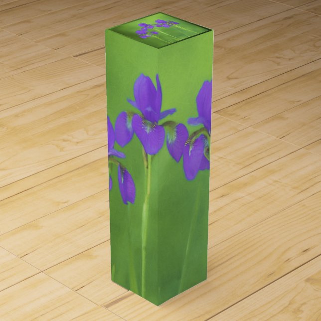 Purple Iris Painting - Original Flower Art Wine Box (Front)