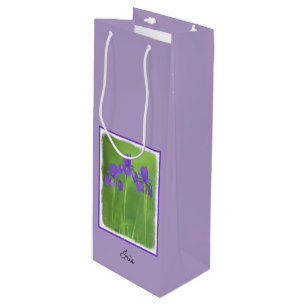 Purple Iris Painting - Original Flower Art Wine Gift Bag