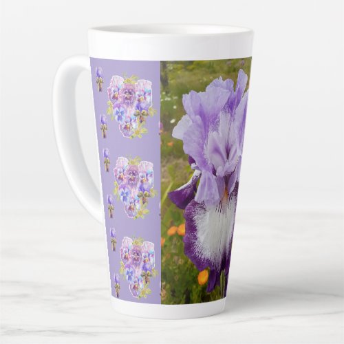 Purple Iris Pansies Viola Shabby floral Latte Mug