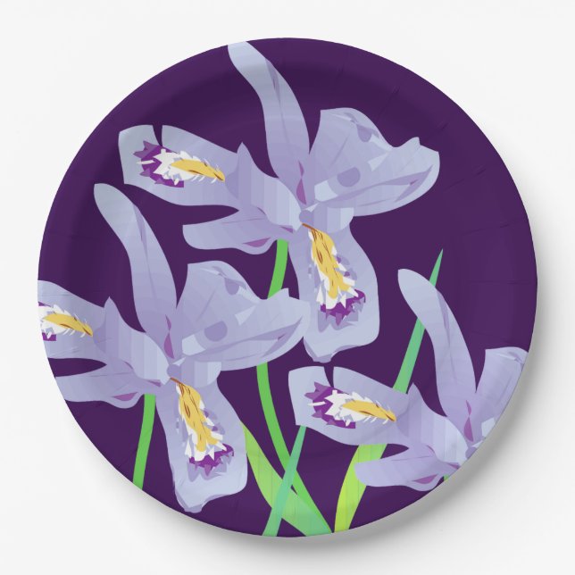 Purple Iris Paper Party Plates (Front)