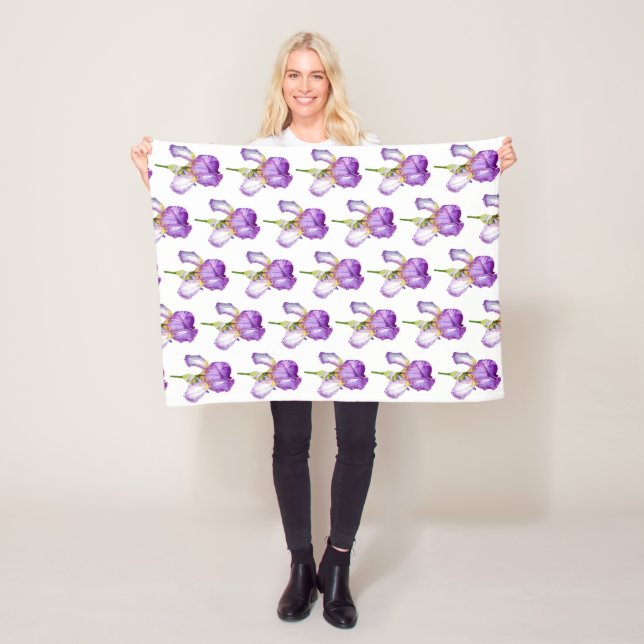 Purple Iris Pattern ~ Chic Floral Fleece Blanket (In Situ)