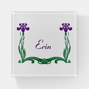 Purple Iris Personalized Paperweight