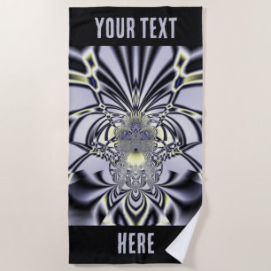 Purple Iris Sacred Geometry Fractal Art Beach Towel