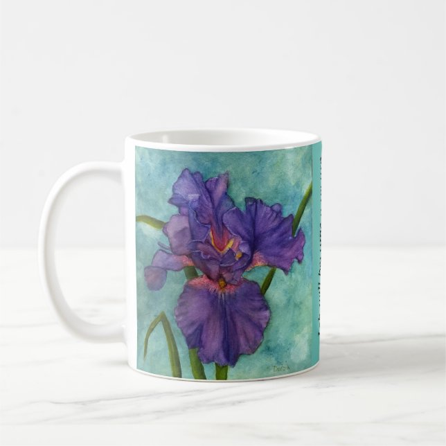 Purple Iris Scriptural Encouragement JW Coffee Mug (Left)