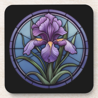 Purple Iris Stained Glass Beverage Coaster