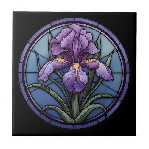 Purple Iris Stained Glass Ceramic Tile