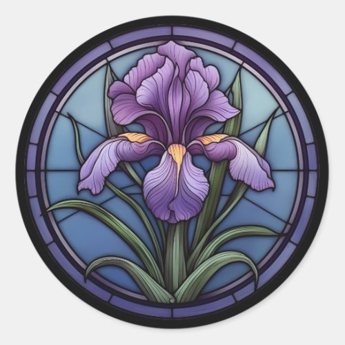 Purple Iris Stained Glass Classic Round Sticker