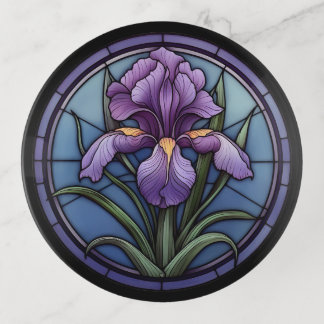 Purple Iris Stained Glass Trinket Tray