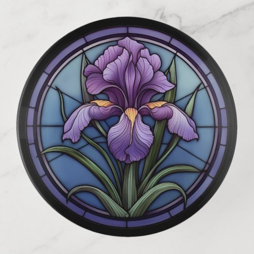 Purple Iris Stained Glass Trinket Tray