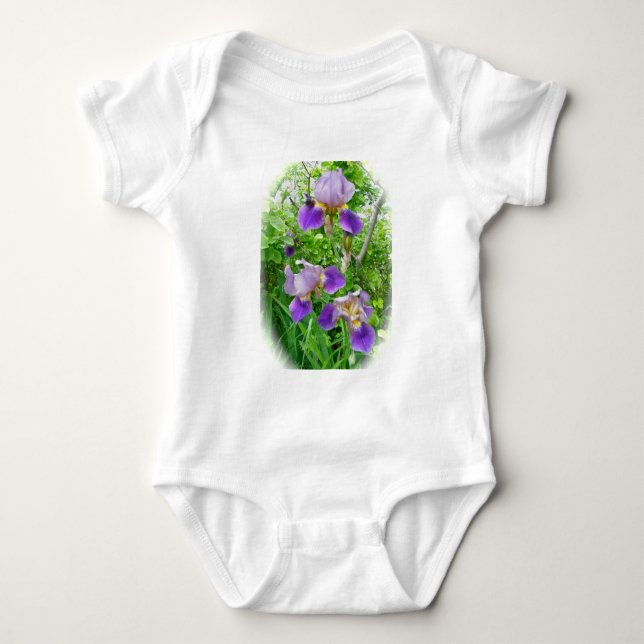 Purple Iris Trio Baby Onsie Baby Bodysuit (Front)