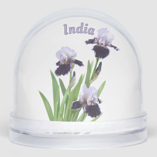 Purple Iris Trio Botanical Floral Art Personalized Snow Globe
