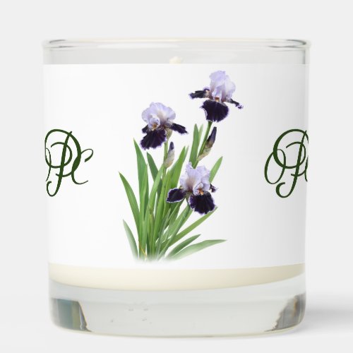 Purple Iris Trio Floral Art Personalized Scented Candle