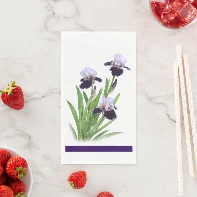 Purple Iris Trio Floral Botanical Paper Paper Guest Towels (Insitu)