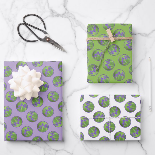 Purple Iris Trio Painting Original Flower Art Wrapping Paper Sheets (Front)
