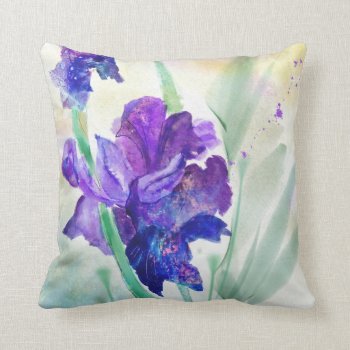 Purple Iris Watercolor Custom Throw Pillow by Koobear at Zazzle