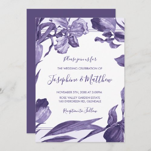 Purple Iris Watercolor Floral Botanical Wedding Invitation