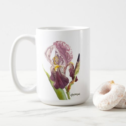 Purple Iris watercolor flower and saying Coffee Mug