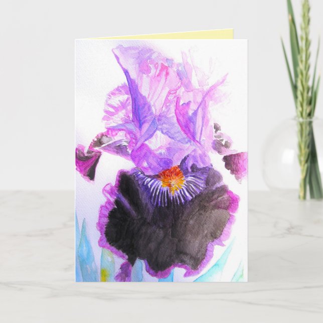 Purple Iris Watercolor Flower Floral Birthday Card (Front)