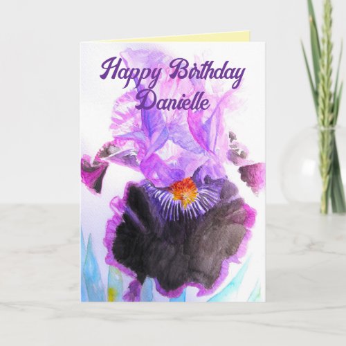 Purple Iris Watercolor Flower Floral Birthday