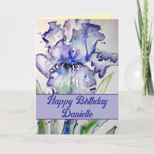 Purple Iris Watercolor Flower Floral Birthday