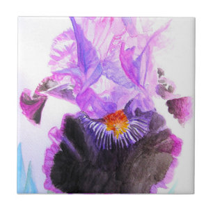 Purple Iris Watercolor Flower Floral Birthday Ceramic Tile