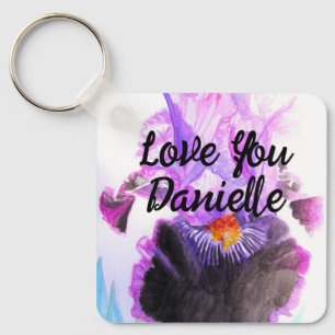 Purple Iris Watercolor Flower Floral Birthday Keychain