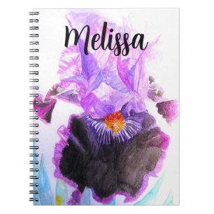 Purple Iris Watercolor Flower Floral Birthday Notebook
