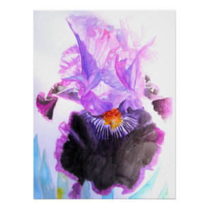 Purple Iris Watercolor Flower Floral Birthday Poster