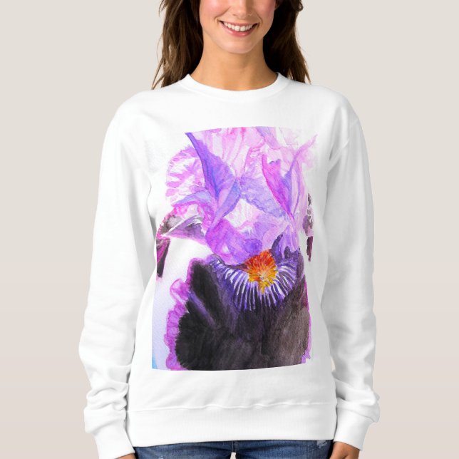 Purple Iris Watercolor Flower Floral Birthday Sweatshirt (Front)