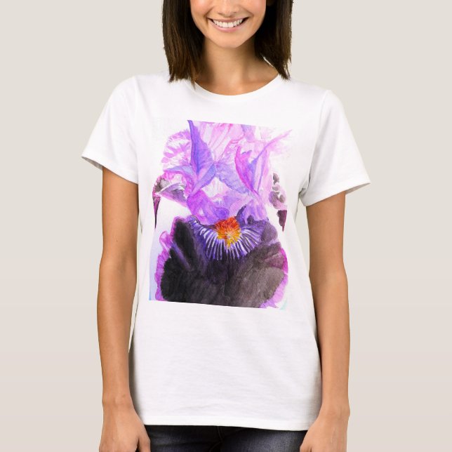 Purple Iris Watercolor Flower Floral Birthday T-Shirt (Front)