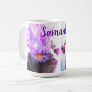 Purple Iris Watercolor Flower Floral Painting Coffee Mug