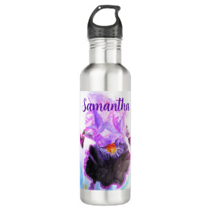 Purple Iris Watercolor Flower Floral Painting Stainless Steel Water Bottle