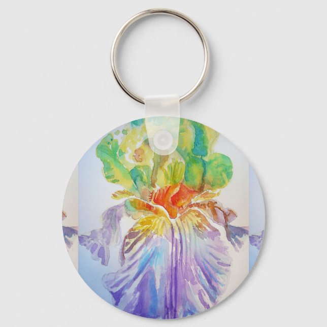 Purple Iris watercolor flowers floral Key Ring (Front)