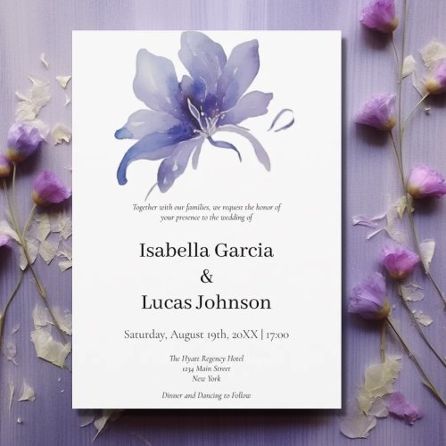 Purple Iris Watercolor Wedding Invitation