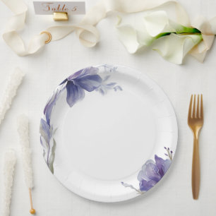 Purple Iris Watercolor Wedding Paper Plates
