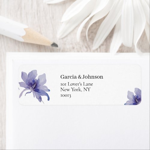 Purple Iris Watercolor Wedding Return Address Label