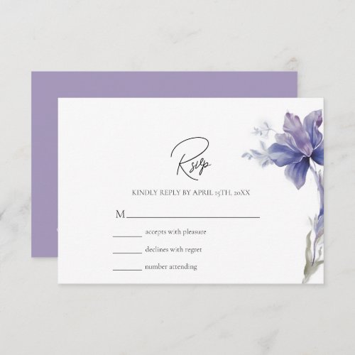 Purple Iris Watercolor Wedding With QR Code RSVP Card